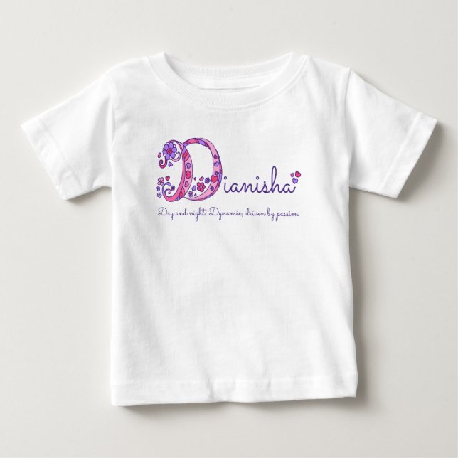 Dianisha Buchstabe D Kunstname bedeutet rosa lila Baby T-shirt (Vorderseite)