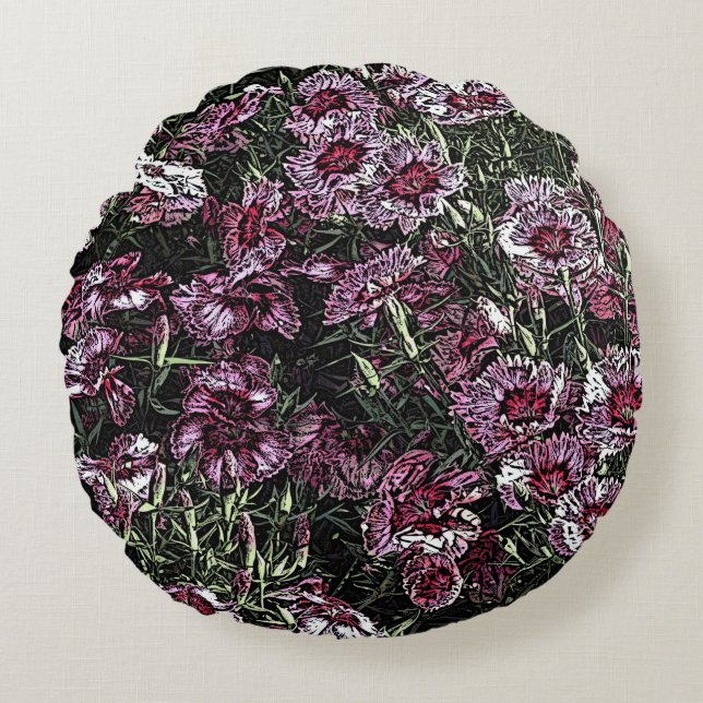 DIANTHUS-BLUME RUNDES KISSEN (Vorderseite)