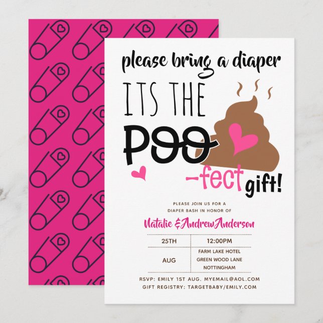 DIAPER BASH - Funny Kack POOFECT Emoji Baby Shower Einladung (Vorne/Hinten)