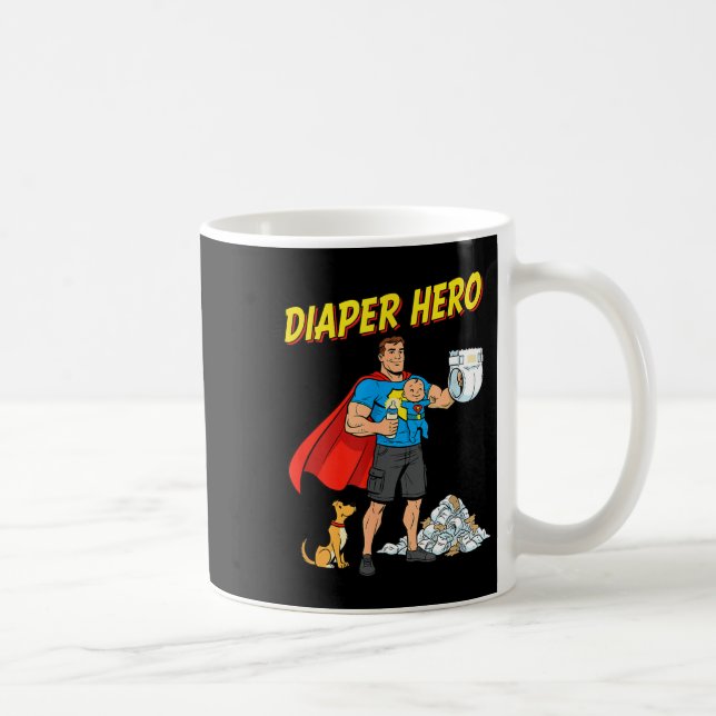 Diaper Hero Funny Cartoon Dad Design For New Fathe Kaffeetasse (Rechts)