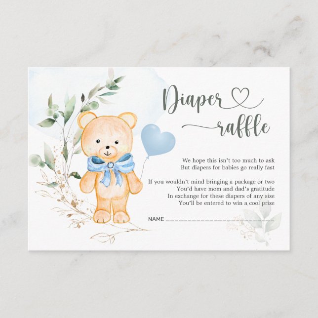 Diaper Raffle Baby Dusche Teddy Bear Begleitkarte (Vorderseite)