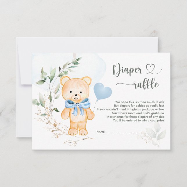 DIAPER Raffle Baby shower Teddy Bear Invitation (Devant)