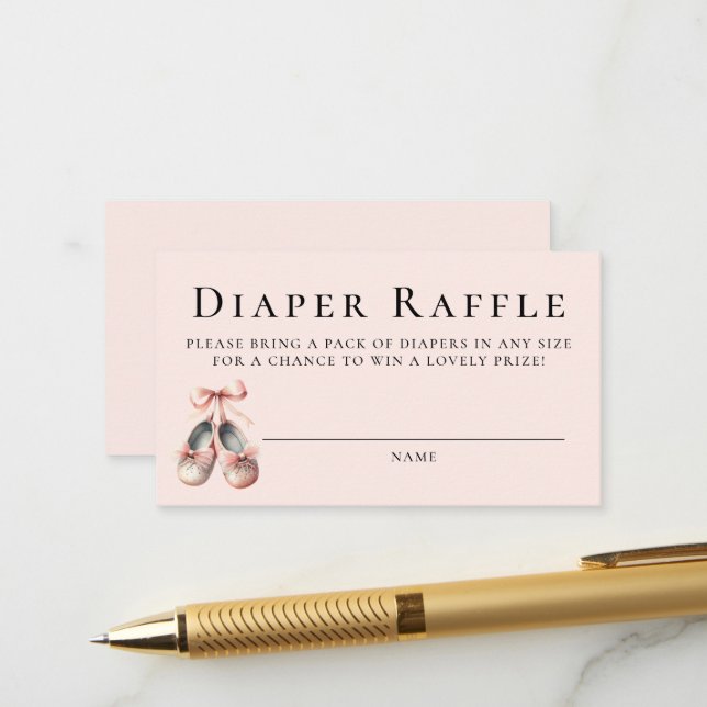 Diaper Raffle Ballerina Shoes Girl Baby Dusche Begleitkarte (Vorderseite/Rückseite Beispiel)