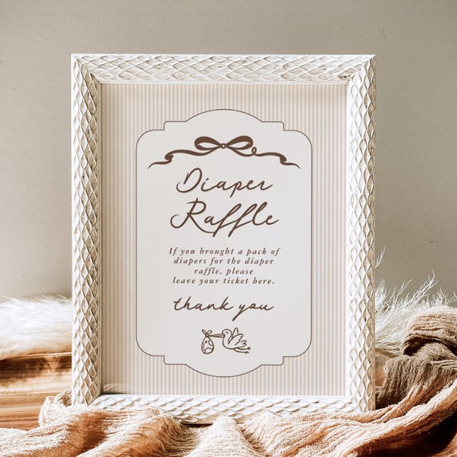 Diaper raffle Bebe Cafe Brown Bow Handdrawn Poster (Von Creator hochgeladen)