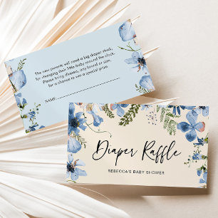 Diaper Raffle Beige Blue Floral Umschließkarte Visitenkarte