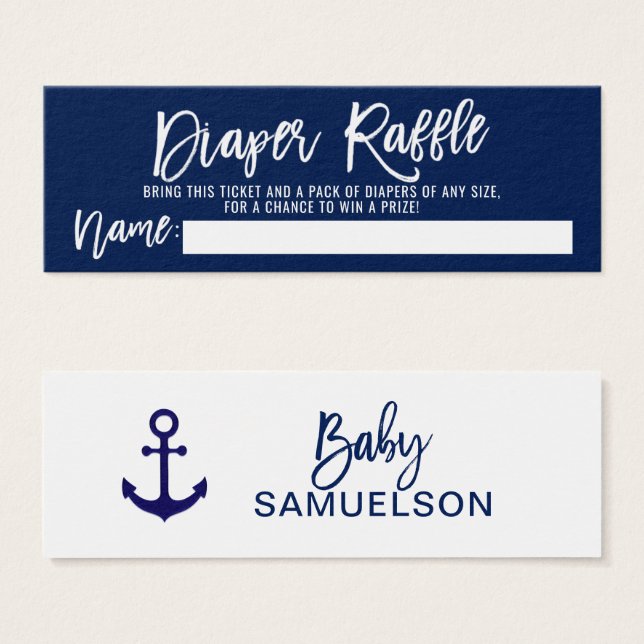 DIAPER RAFFLE Billet Marine Baby shower nautique (Devant & derrière)