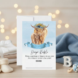 Diaper Raffle Blue Boy Highland Cow Baby Dusche Einladung