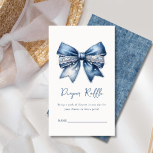 Diaper Raffle Blue Jean Denim Bow Baby Shower Begleitkarte