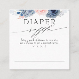 Diaper Raffle Blue Pink Floral Baby Dusche Quadratische Visitenkarte