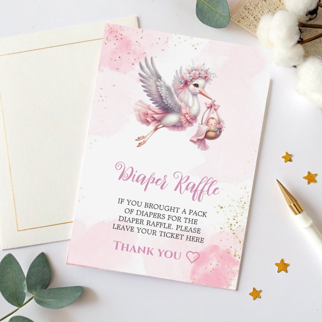 Diaper Raffle Card Pink Stork Baby Girl Theme  Begleitkarte (Von Creator hochgeladen)