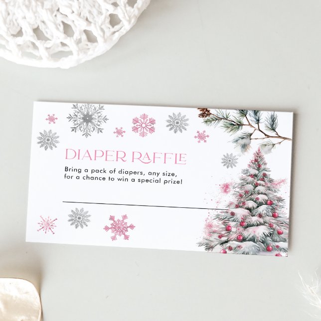 Diaper Raffle Card Rosa Winter Wonderland Mitteilungskarte (Von Creator hochgeladen)
