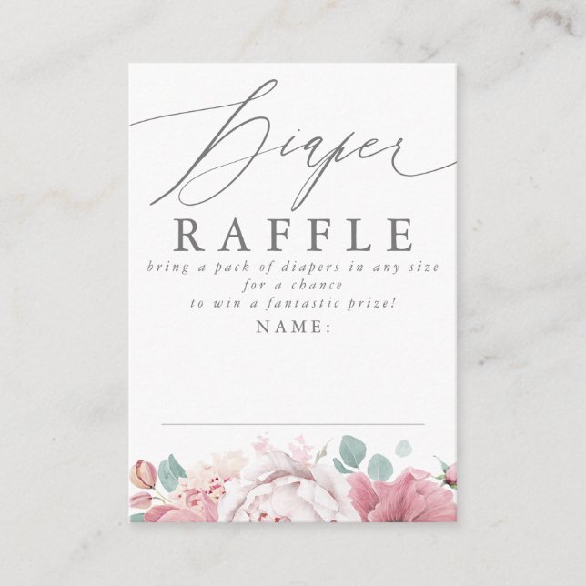 Diaper Raffle Dusty Pink Floral Baby Shocketkarte Begleitkarte (Vorderseite)