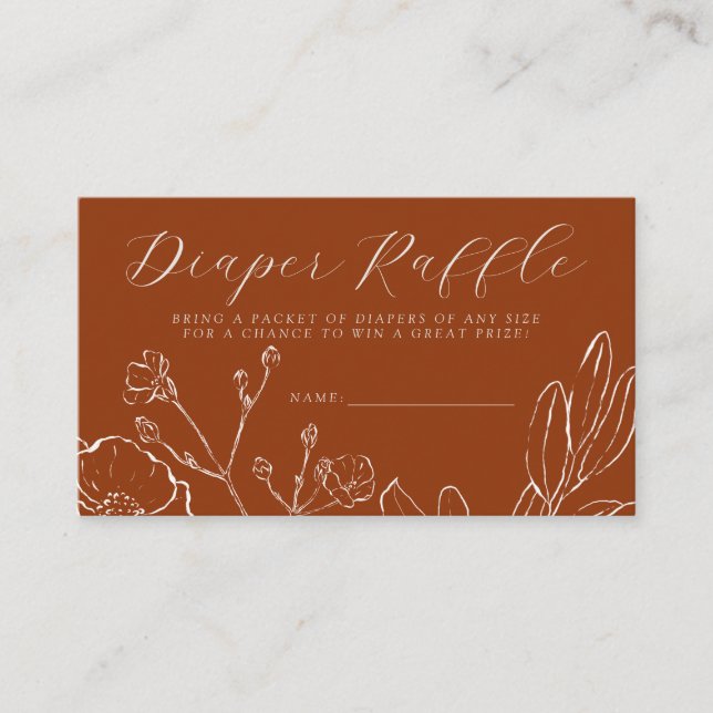 Diaper Raffle Elegant Burnt Orange Botanical Begleitkarte (Vorderseite)