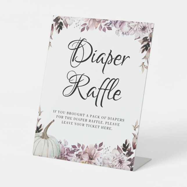 Diaper Raffle Elegante violette Blumen Foliage Sockelschild (Vorderseite)