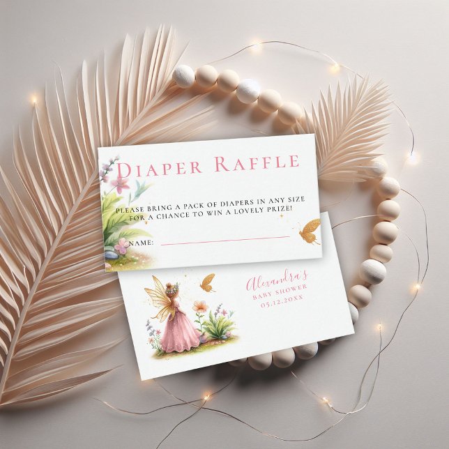 Diaper Raffle Fairy Princess Pink Girl Baby Dusche Begleitkarte (enchanted forest princess wildflowers garden butterfly diaper raffle baby shower)