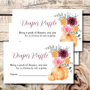 Diaper Raffle Fall Pumpkin Burgundy Pink Floral Begleitkarte