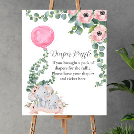 Diaper Raffle Game Baby Elephant Pink Ballon Poster