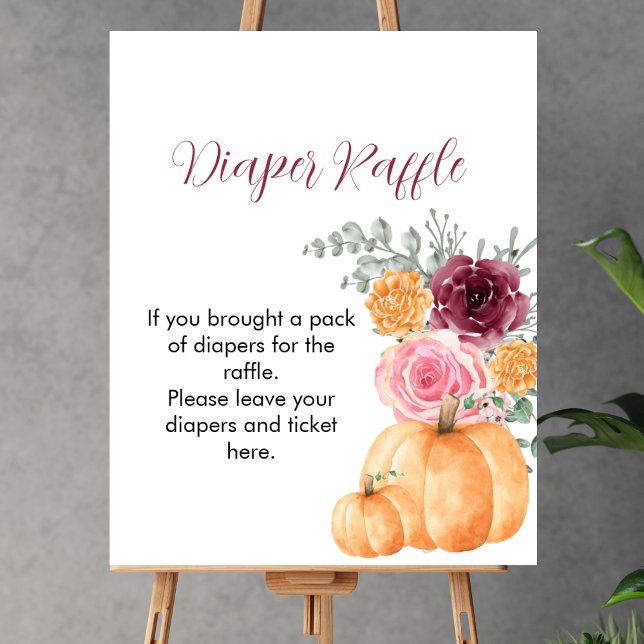 Diaper Raffle Game Fall Pumpkin Burgundy Pink Poster (Von Creator hochgeladen)