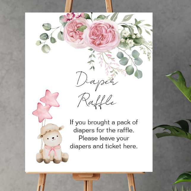 Diaper Raffle Game Sweet Little Lamb Pink Roses Poster (Von Creator hochgeladen)