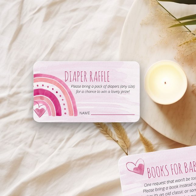 Diaper Raffle Gedicht Pink Rainbow Baby Dusche Begleitkarte (Diaper Raffle ticket insert card with pink rainbow)