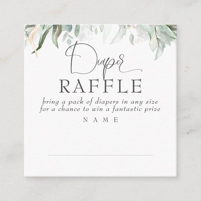 Diaper Raffle Greenery Baby Dusche Quadratische Visitenkarte (Vorderseite)