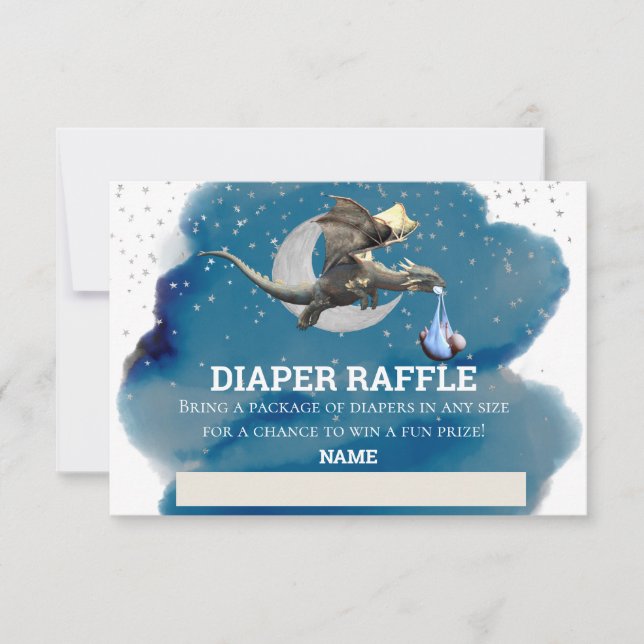 Diaper Raffle Little Knight Dragon Silver Star Einladung (Vorderseite)