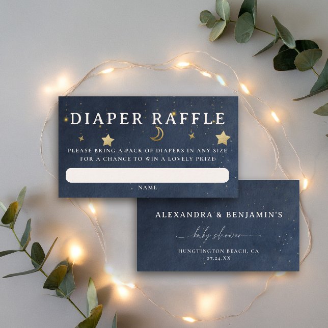 Diaper Raffle Moon Starry Night Blue Baby Shower Begleitkarte (over the moon baby shower diaper raffle card navy gold stars mobile celestial twinkle starry night)