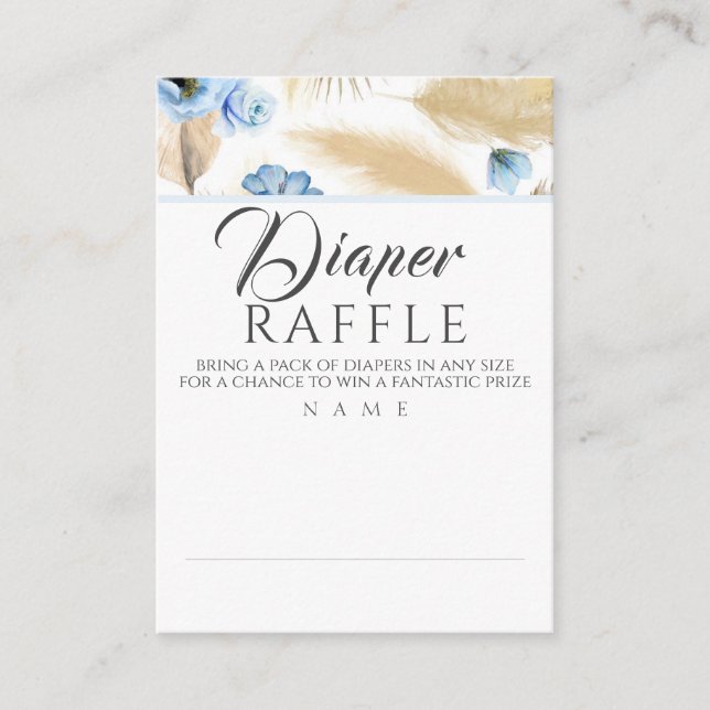Diaper Raffle Pampas Grass Dusty Blue Baby Dusche Visitenkarte (Vorderseite)