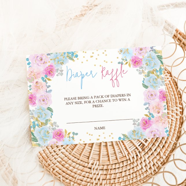 Diaper Raffle Pink Blue Floral Begleitkarte (Von Creator hochgeladen)