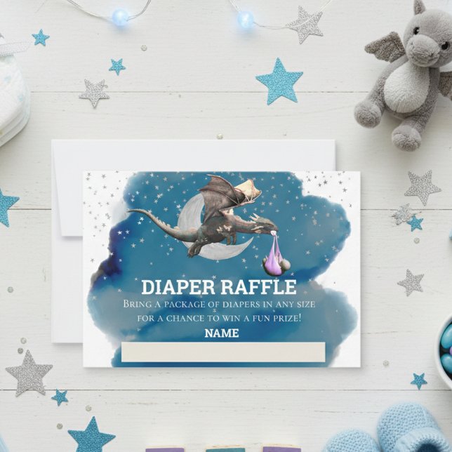 Diaper Raffle Pink Dragon Silver Star Einladung (Von Creator hochgeladen)