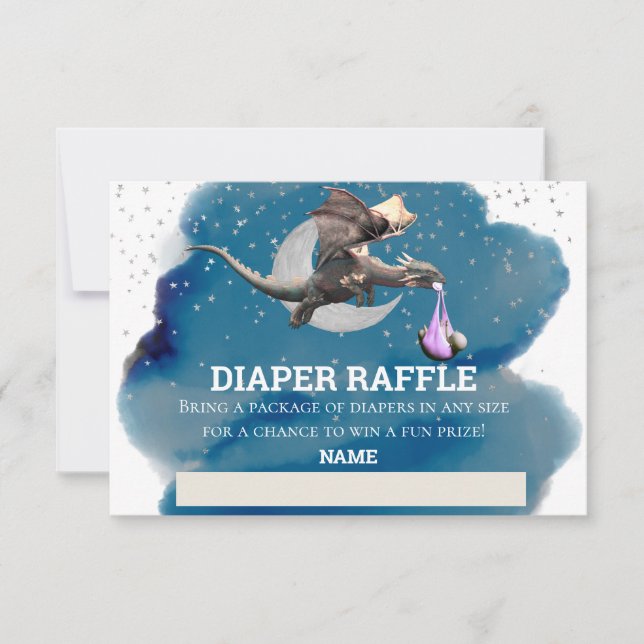 Diaper Raffle Pink Dragon Silver Star Einladung (Vorderseite)