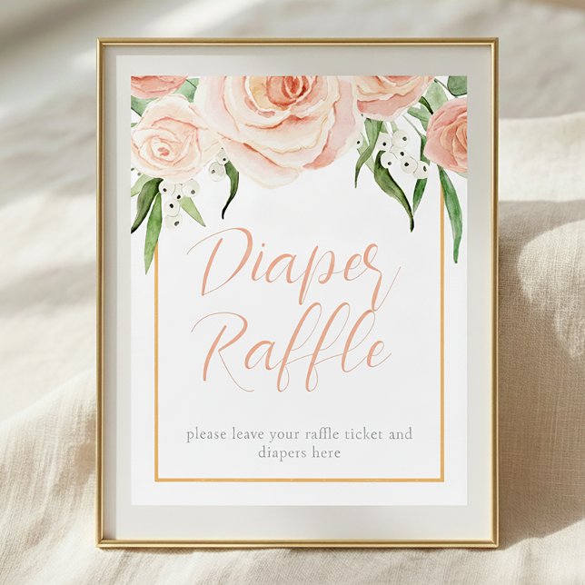 Diaper Raffle Pink Rose Floral Baby Shower Table Poster (Von Creator hochgeladen)