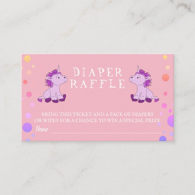 Diaper Raffle Pink Unicorn Twins Girl Babydusche Begleitkarte (Vorderseite)