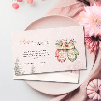 Diaper Raffle Pink Winter Mittens Girl Shower Begleitkarte