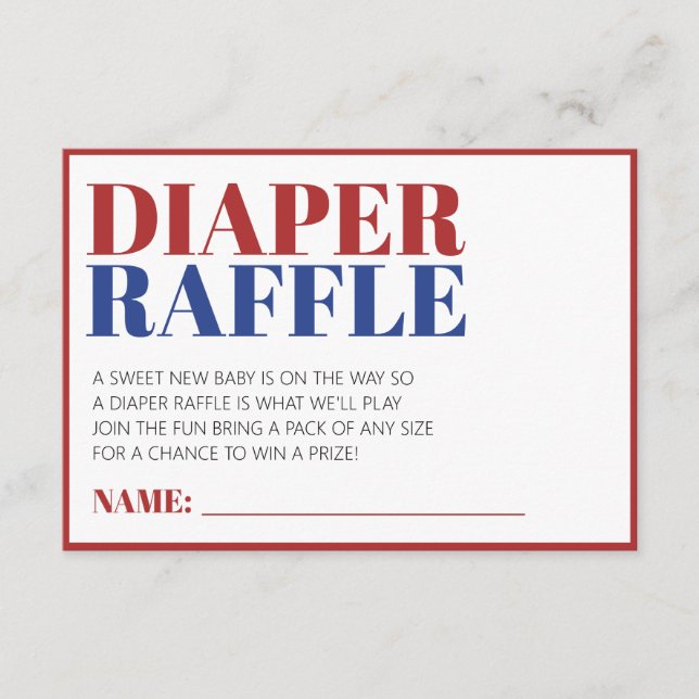 Diaper Raffle Red White und Blue 4. Juli Begleitkarte (Vorderseite)