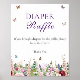 Diaper Raffle | Rosa violette Blumen und Schmetter Poster