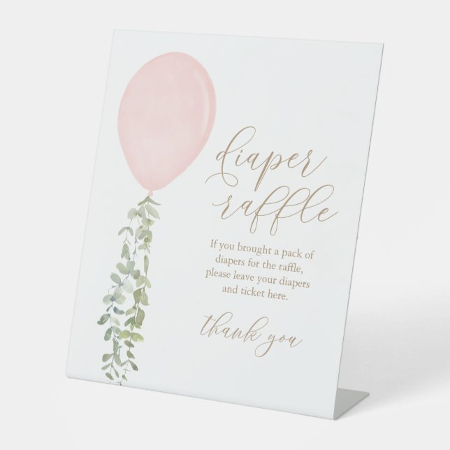 Diaper Raffle Schild Pink Balloon Girl Baby Dusche (Vorderseite)