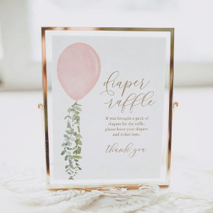 Diaper Raffle Schild Pink Balloon Girl Baby Dusche
