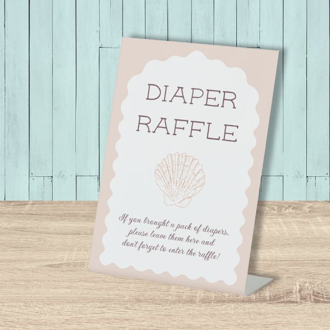 Diaper Raffle Sign Beach Babe Seashell Baby Dusche Sockelschild (Diaper Raffle Sign Beach Babe Seashell Baby Shower)