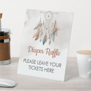Diaper Raffle Sign Dreamcatcher Boho Pastel Sockelschild