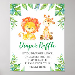 Diaper Raffle Sign Green Jungle Safari Baby Dusche Poster
