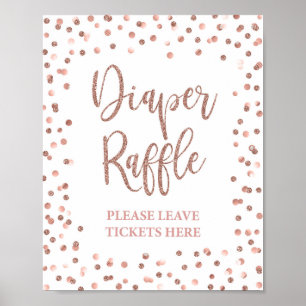 Diaper Raffle Sign Rose Gold Confetti Kinderdusche Poster