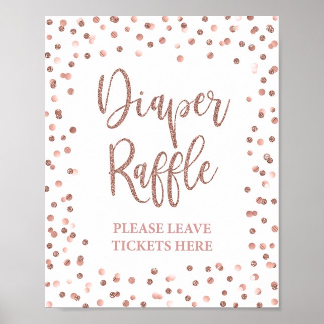 Diaper Raffle Sign Rose Gold Confetti Kinderdusche Poster (Vorne)