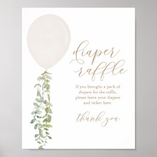 Diaper Raffle Sign White Balloon Girl Baby Dusche Poster
