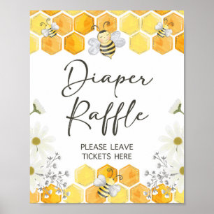 Diaper Raffle Sign Yellow Honey Bee Thema Poster