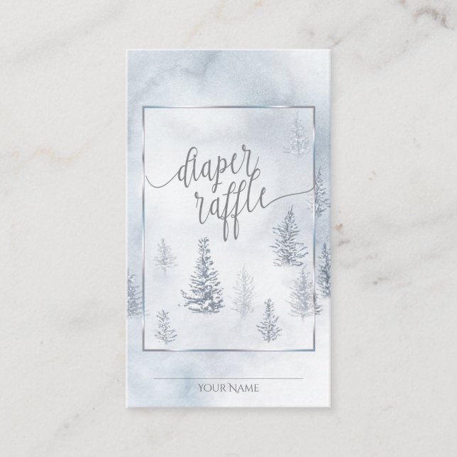 Diaper Raffle | Silver Blue Winter Wonderland Hinweiskarte (Vorderseite)