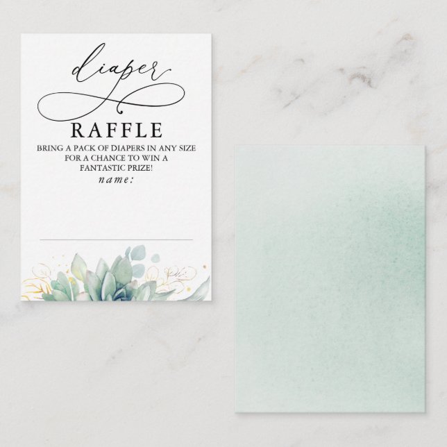 Diaper Raffle Soft Greenerenery Baby Shower Ticket Begleitkarte (Vorne/Hinten)
