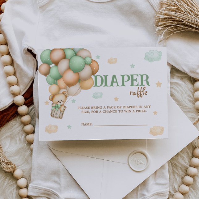 Diaper Raffle Teddy Bear Green Hot Air Ballon Begleitkarte (Von Creator hochgeladen)