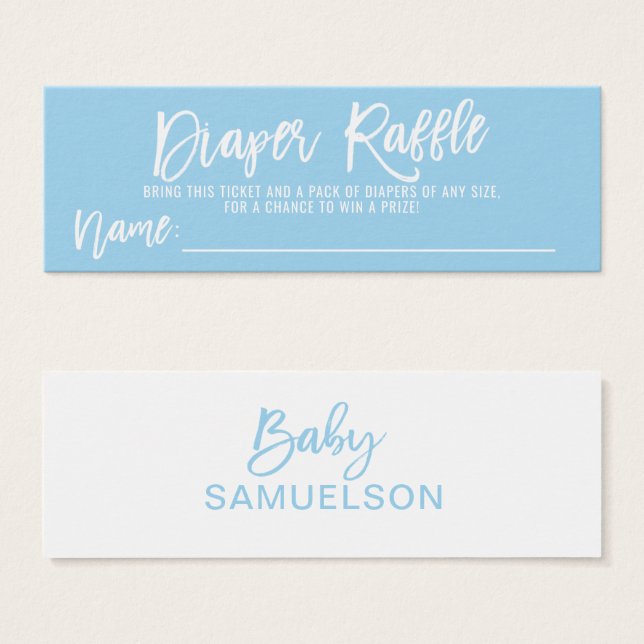 DIAPER RAFFLE Ticket Blue BOY Baby Dusche (Vorne & Hinten)