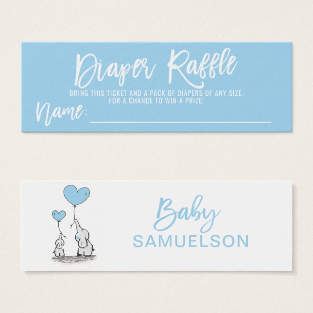 DIAPER RAFFLE Ticket Blue Elephant Baby Dusche (Vorne & Hinten)